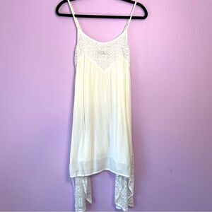 WRV White Gauzy Rayon Lace Sharkbite Mini Tank Dress Beachy Boho